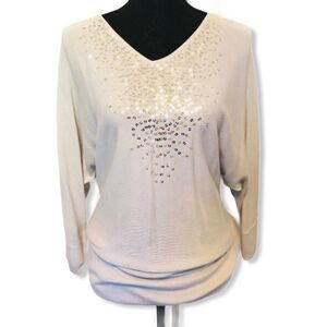 Liz Claiborne Sequined V-neck Sweater Silver size Small